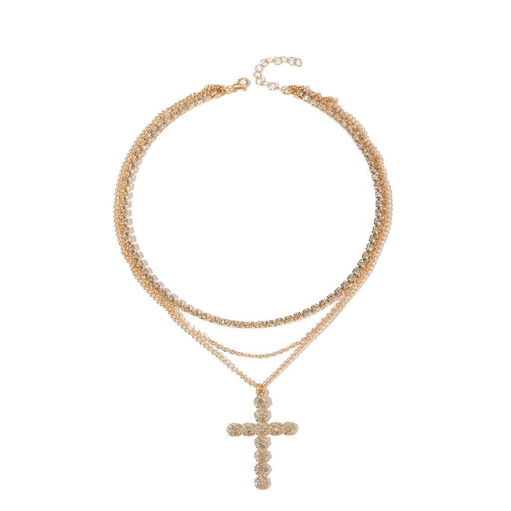 

Cross Pendant Necklace For Women With Geometric Design And Multilayer Style