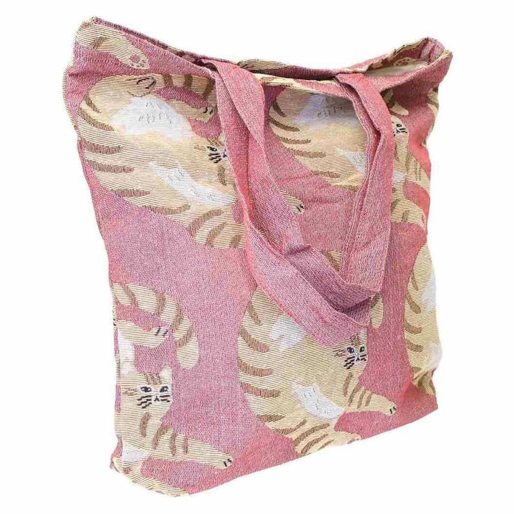 Friends Hill Ouaf Ouaf & Miaou Marché Jacquard Tote Bag, Tiger Cat Design, 911628