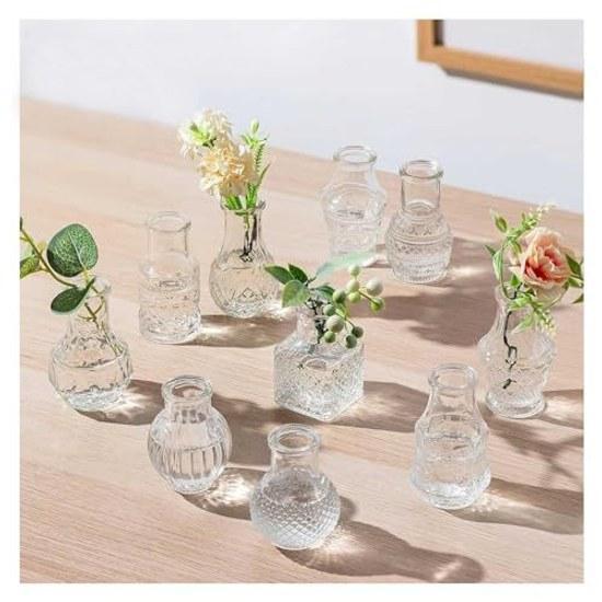 Mini vase set 10 stylish flower transparent glass carving single stems simple container hydroponics ikebana artificial flowers Nordic style relief