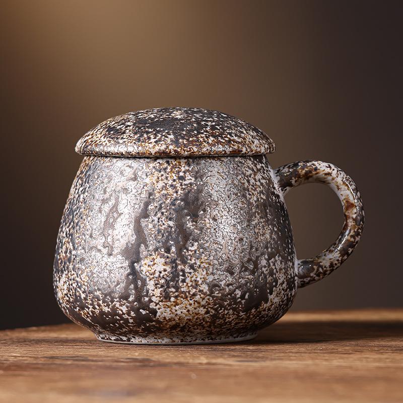 Kapaklı Kaba Çömlek Kupa Büyük kapasiteli 1000ml ev tipi su bardağı Seramik ofis göbekli kupa Kahve fincanı