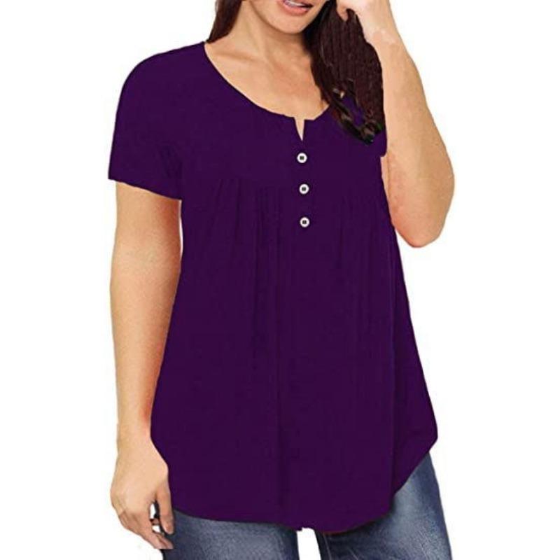 YYFS Damenmode, lässig, Sommer, Frühling, einfarbig, bedruckt, kurzärmelig, V-Ausschnitt, Blusen und Hemden