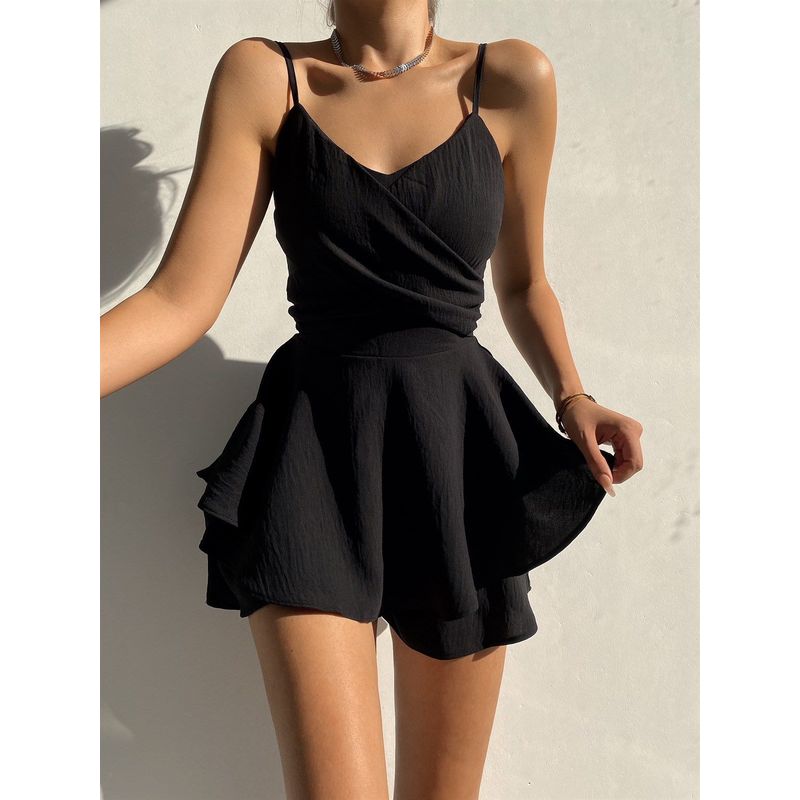 

Casual Fashion Sling V-neck Sexy Loose One-Piece Shorts Women Sexy Loose Jumpsuit Shorts Black S