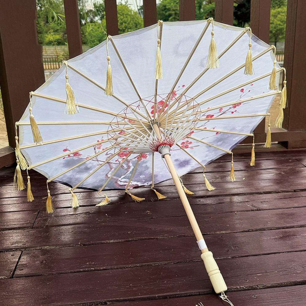 70cm Classical Oil Paper Umbrella Chinese Style Tassel Umbrella Silk Fabric Tassel Umbrella  Girls