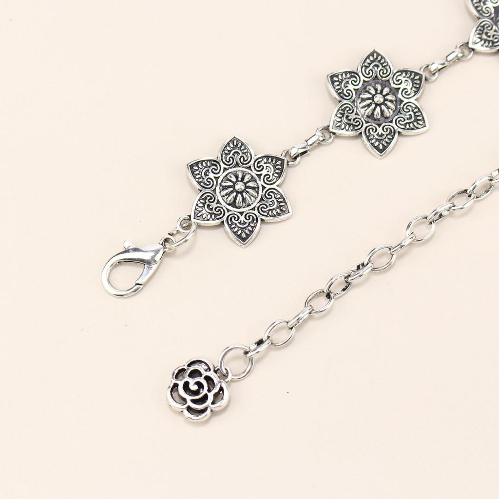 Waist Chain Women'S High Sense Women'S Retro Silver Flower Summer With Skirt Metal Chain Belt Chain