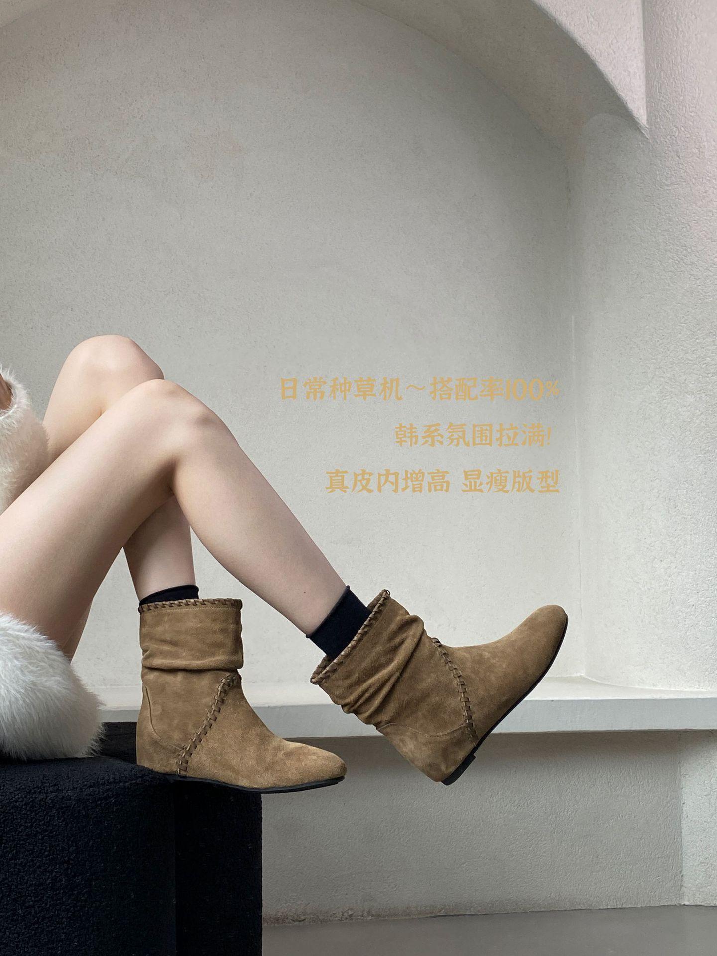 

Новое поступление [изысканная версия] кожаные тонкие короткие ботинки женские с внутренней платформой осень и зима новая модель на одной педали коровья кожа женский стиль 40 хаки