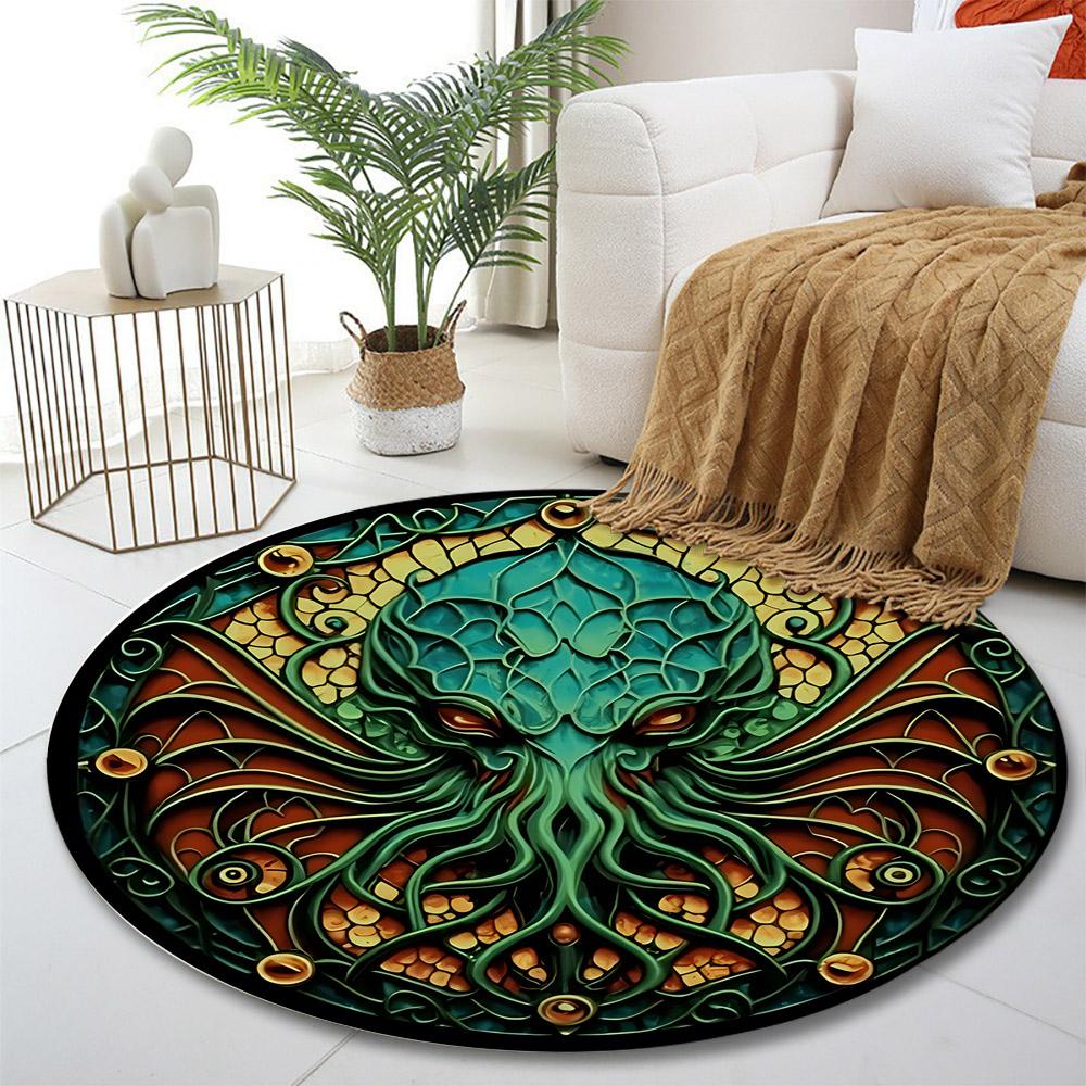 Mystical Octopus with Gothic Art Style Print round rug, living room, bedroom, playroom carpet, non slip floor mat, gift