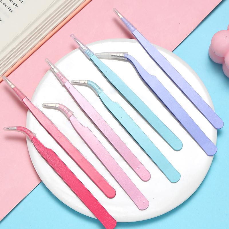 1Set Stainless Steel Straight Curved Tweezers For Nail Art Sticker  Picking Tool Makeup Eyelash Diy Tweezer Tool
