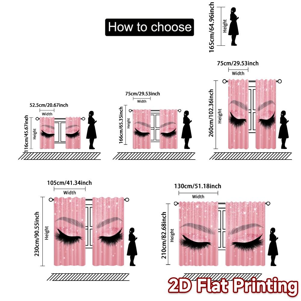 Set Of 2 Flat Printing Jit Curtains Without Rod Glamorous Lashes Pattern Popular Prints Room Curtain Sheer Polyester
