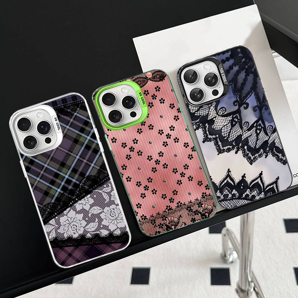Lace Pattern Phone Case For IPhone 17 16 15 14 13 12 11 Pro Max Plus Color Silver Cover