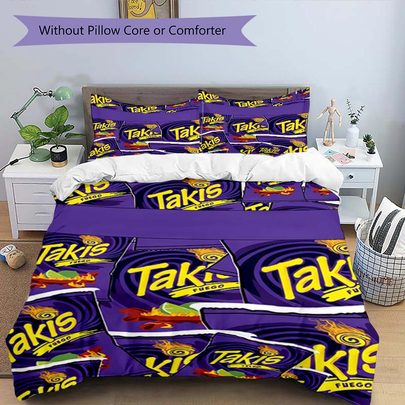 3pcs Takis Fuego Bedding Set Duvet Cover Closure Includes 1 Duvet Cover & 2 Pillowcases, Soft and Comfortable for All Seasons.