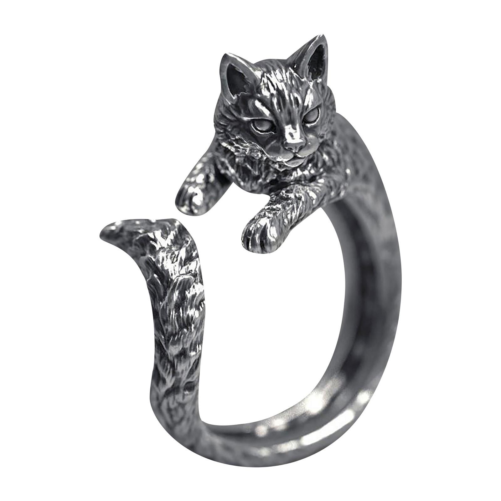 

Винтажное тайское кольцо для кошек, кольцо для животных в виде живой пасти, регулируемое кольцо для женщин