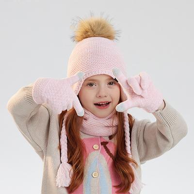 Children's Hat Scarf Gloves Three-Piece Set Winter Boys Girls Outdoor Velvet Warm Ear Protection Knitted Wool Hat