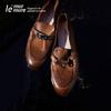 Cowhide Version~ Metal Lock One Pedal Retro Old Temperament Small Leather Shoes Low Heel Single Shoes