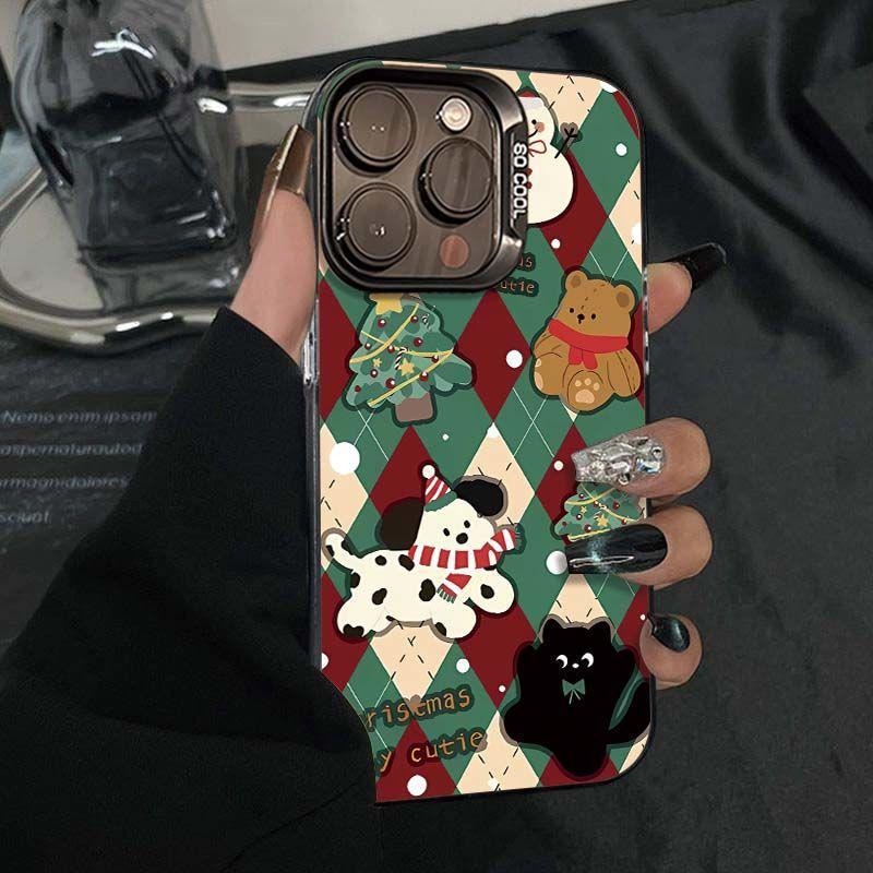Christmas Dogs Are Suitable for Apple 16promax Colored Silver 14PLUS Anti-drop Mobile Phone Case 13 Couples 12 Autumn and Winter 11