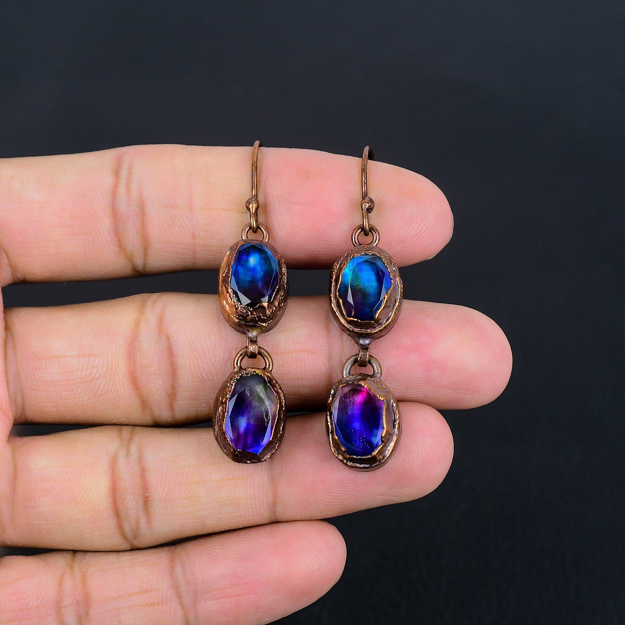 

Серьги с аммолитом, Ювелирные изделия из драгоценных камней, Медные гальваноформованные серьги ручной работы, Ювелирные изделия новейшего дизайна 2.55 Inches