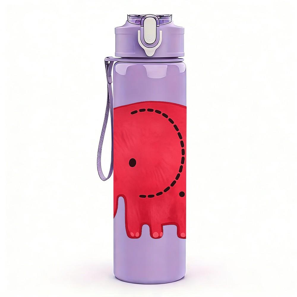 1PC Cute Red Elephant Cartoon Print 750ml Color Plastic Sports Water Bottle Leakproof Flip Straw Lid Suitable for Sports Office Home Use