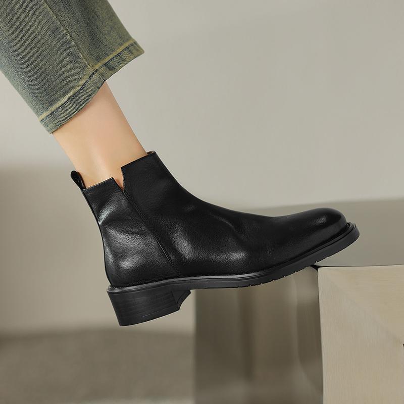 Fashion 2025 Autumn Women Shoes Genuine Leather Chelsea Boots Retro Women Boots Winter Ankle Boots Chunky Western Boots  ladies shoes