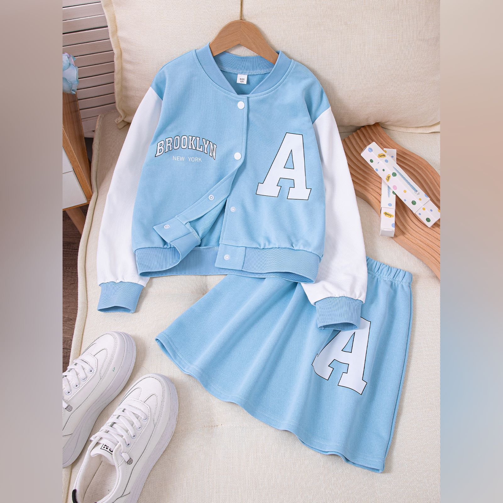 

Детский мультяшный повседневный модный комплект: топ с длинным рукавом и брюки 9Y