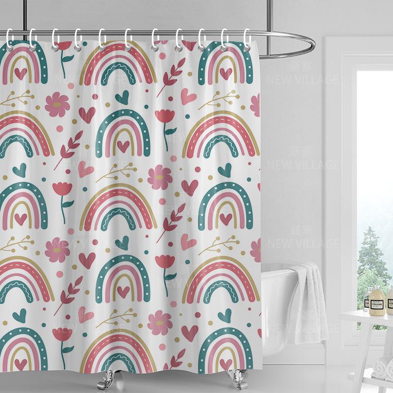 Home shower curtains bathroom Decora waterproof fabric non-slip bathmat water absorption curtain Modern nordic rainbow cute