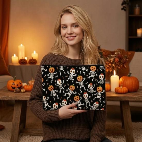 Halloween Themed Pencil Case Storage Bag Large Capacity Cosmetic with Pumpkin Smooth Zipper