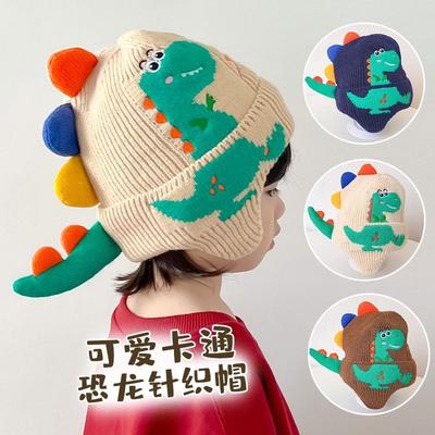 New Little Dinosaur Cartoon Ear Protection Hat Boy Baby Knitted Hat Autumn and Winter New Children's Wool Warm and Windproof