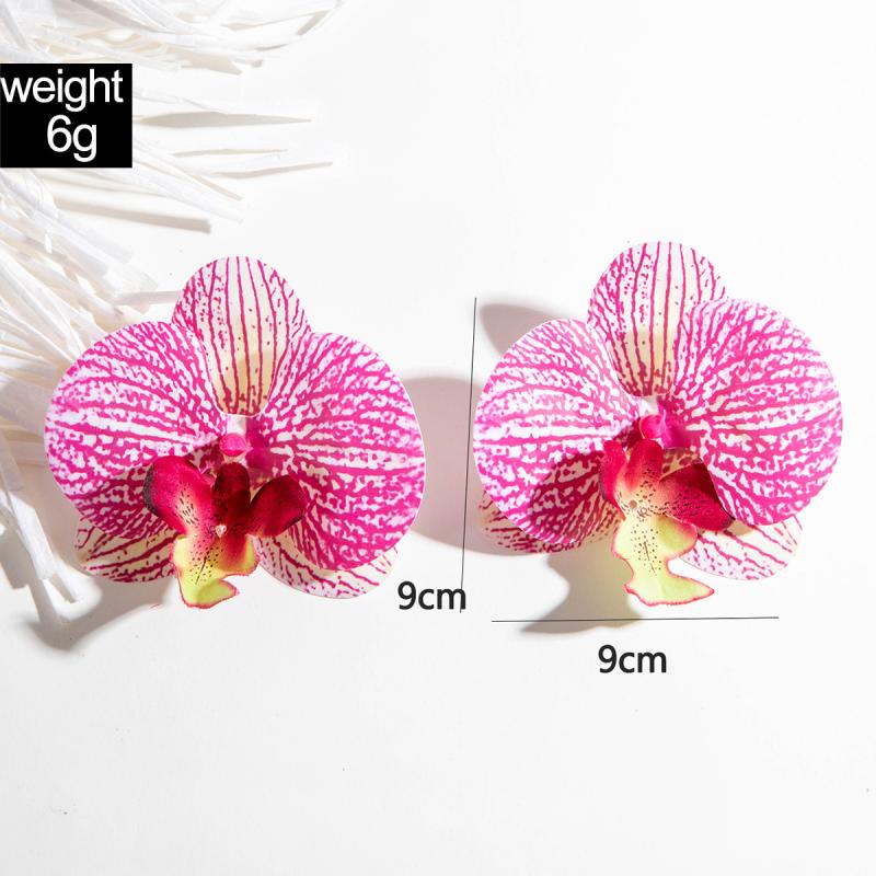 Exquisite Phalaenopsis Orchid Lily Stud Earrings for Women Girls Exaggerated Simulation Flower Earrings Wedding Jewelry Gifts
