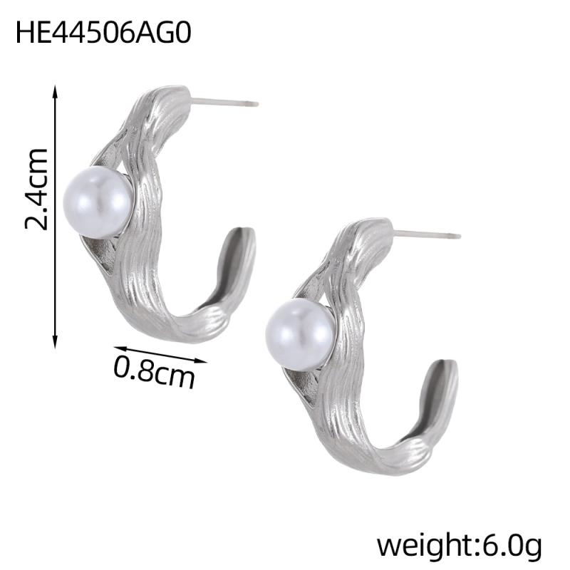 CARLIDANA Fashion Vintage French Style Unique Design Gold Plated Stainless Steel White Pearl Earrings for Women Stud Earrings