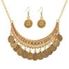 QIAN0813 Dancing Gypsy Jewelry Ethnic Coin Bib Necklace Drop Earrings 2-Piece Jewelry Set Women's Exotic Bohemian Accessories, Unisex, Metal