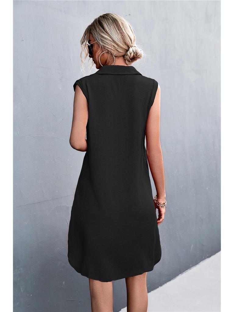 Robe d'été 2026 en coton et lin, col en V, boutonnée, sans manches, fendue