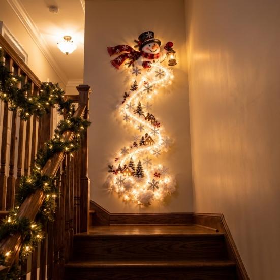 Sıcak Atmosfer Işıkları Noel Büyüsü İz Duvar Lambası, Tren Ağaç Yıldız LED Akışlı Tatil Dekorasyonu Beyaz Işıltı ile, Yaşam Alanı İçin Su Geçirmez