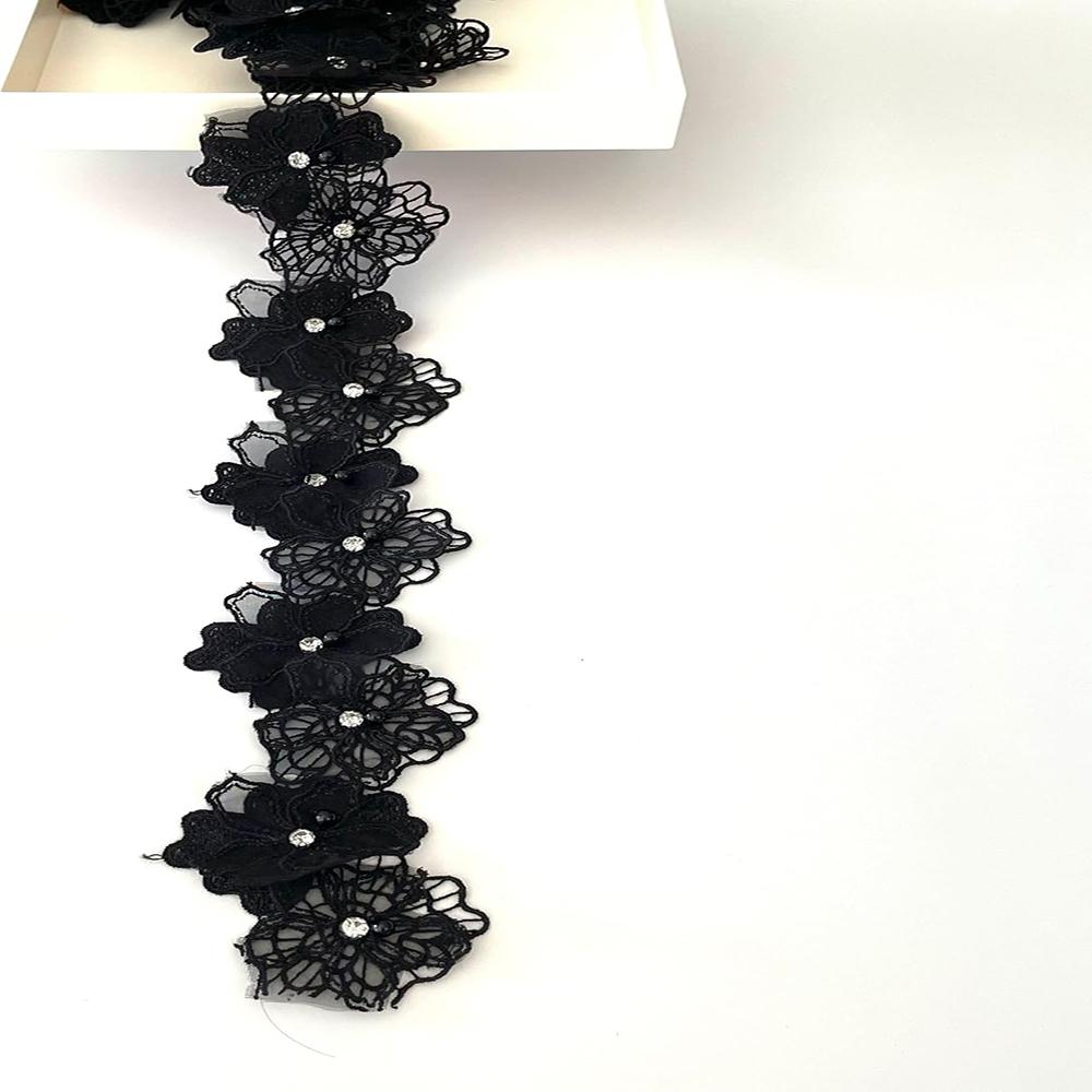 1 Yard Multi-Color Pearl Flower Embroidery Lace Fabric Trim DlY Clothing Decoration Accessory 6.5CM Wide