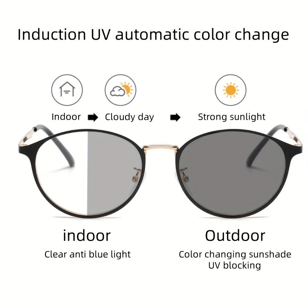 1Pcs New Style Of Men And Women Vintage Metal Oval Glasses Frame Anti-Blue Color-Changing Glasses