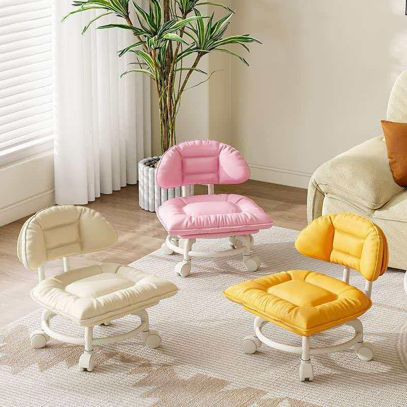 Soft Upholstered Baby Walking Stool with Silent Universal Wheels