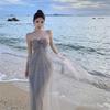 Fairy Temperament Mesh One-word Shoulder Tube Top Dress Fairy Summer Seaside Vacation Beautiful Long Dress