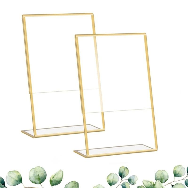 Acrylic Sign Holder Gold Frame Clear Wedding Table Number Stand Menu Recipe Cards Holder Picture Frame Photo Display