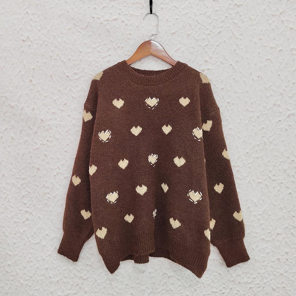 Autumn and Winter New Product Design Sense, Caring Jacquard Casual Round Neck Pullover Sweater, Women's Loose and Slimming Knitted Top 3496 KTB