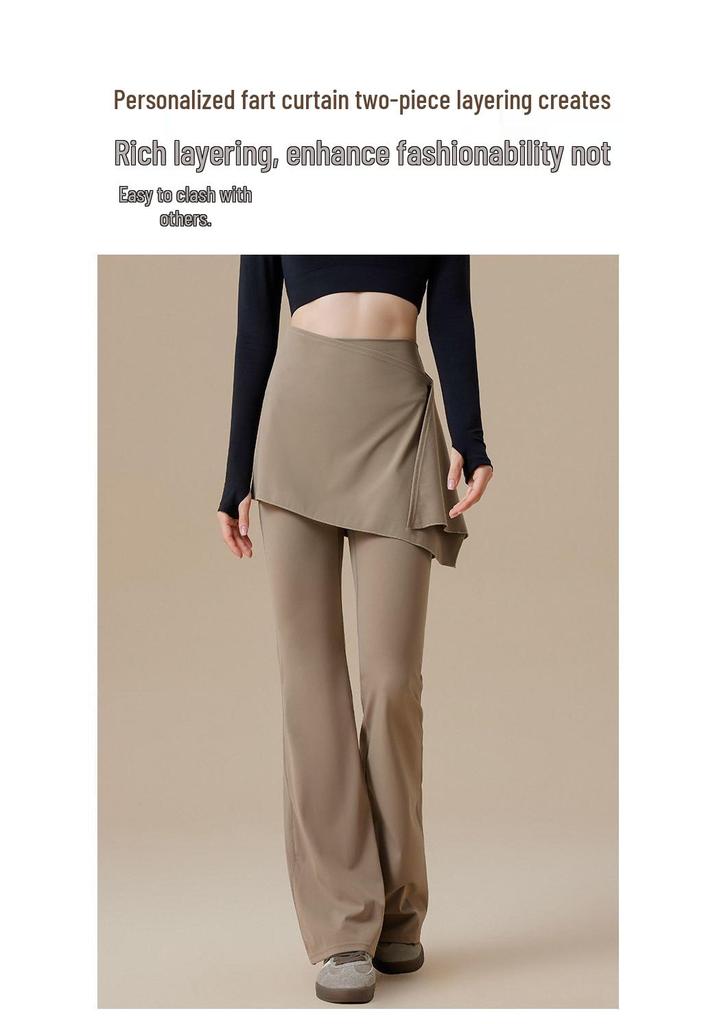 Women's Plus Size High Waist Shark Two-Piece Look Flare Pants - Spring/Autumn Fitness & Pilates Style