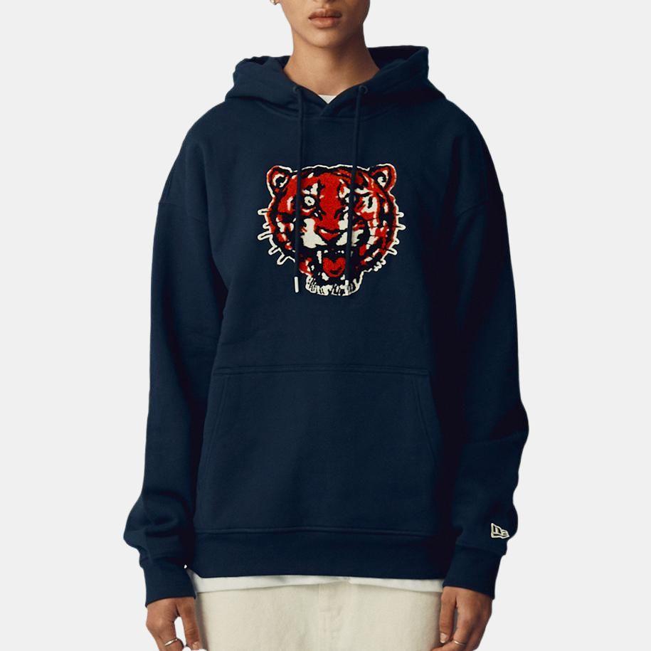 New Era Solid Color Animal Pattern Embroidered Drawstring Long Sleeve Hoodie Men hoodies Dark-Blue 13338688