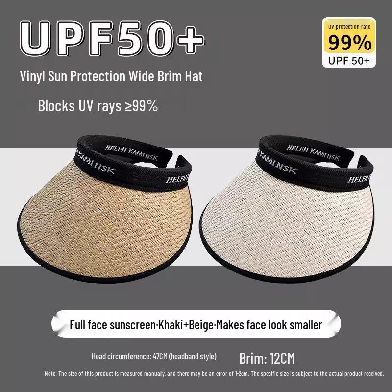 Women's Wide-Brim Straw Sun Hat with UV Protection and Headband