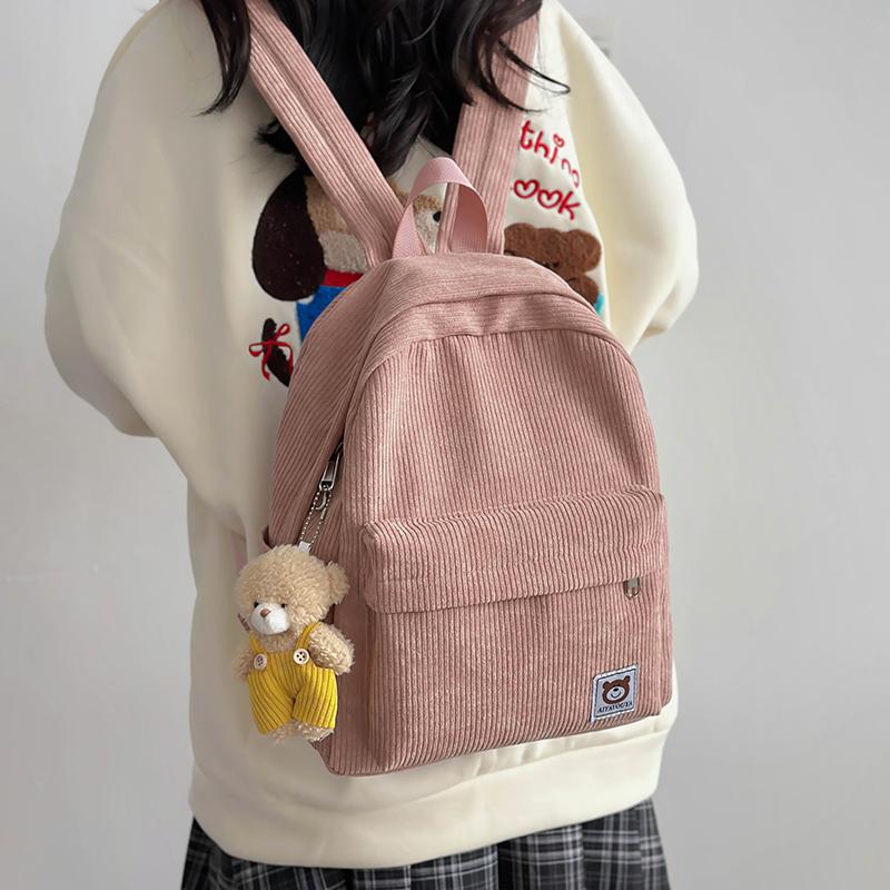Mini Ryggsekk Dame Cordfløyel Ryggsekk Student Skoleveske