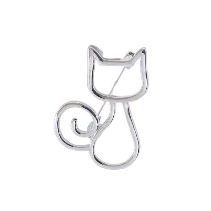 Women Brooch Hollow Kitty Shape Smooth Stainless Anti-slip Wear-resistant Coat Collar Hat Scarf Decoration