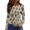 Women's Fashion Casual Slit Hem Round Neck Long Sleeve Loose  Printed T-Shirt Ladies Top