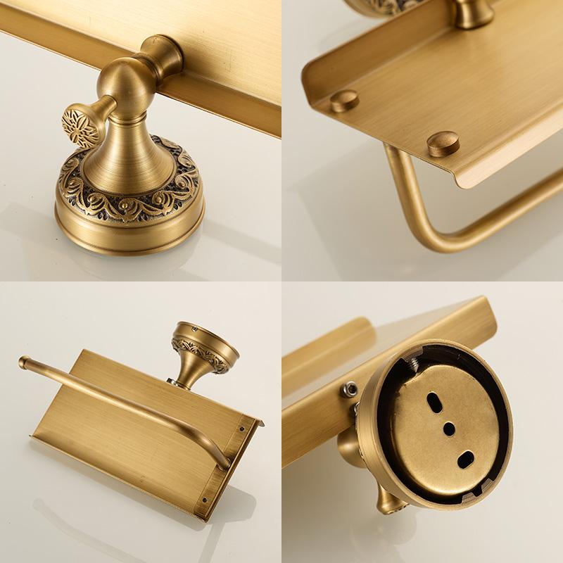 Antique Brass Toilet Paper Holder Wall Mount Brushed Gold Toilet Tissue Holder with Cell Phone Storage, Antique Bronze EL86W