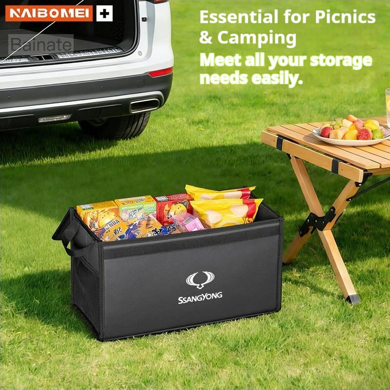 Car Trunk Storage Box, Large capacity Trip Camping Leather Organizer Bag For Ssangyong Rexton Tivoli Musso Kyron Korando Actyon