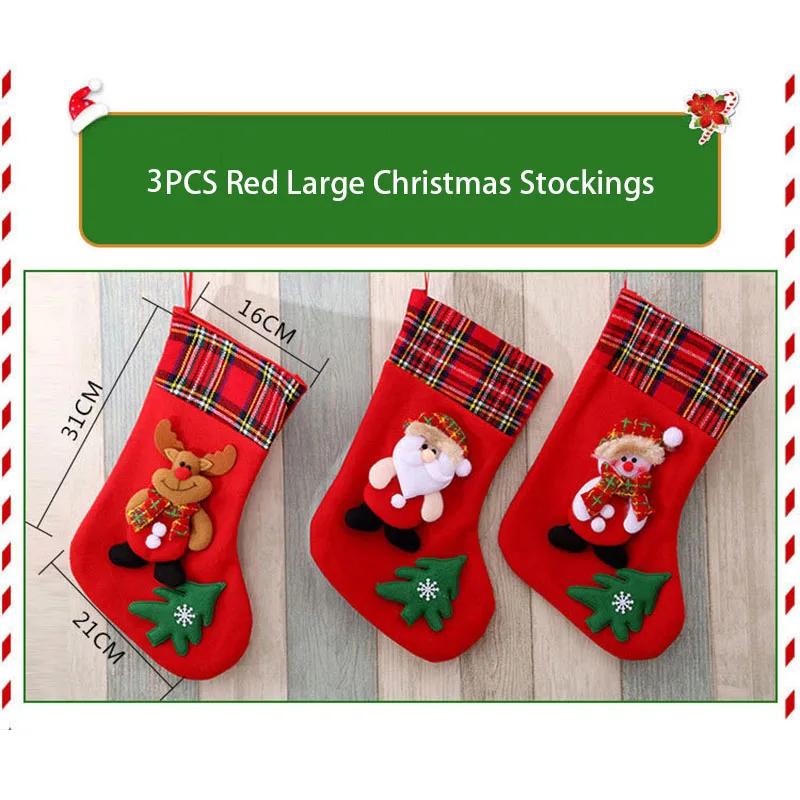 3/4Pcs Christmas Stockings Santa Snowman Hanging Xmas Tree Socks Ornaments Christmas Decor For Home New Year Candy Navidad Gift