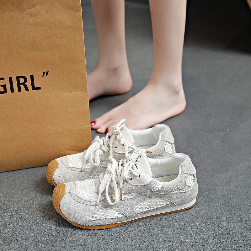 

Blue splicing lace-up retro mesh breathable women s summer versatile fashion soft-soled casual sneakers 40 бежевый
