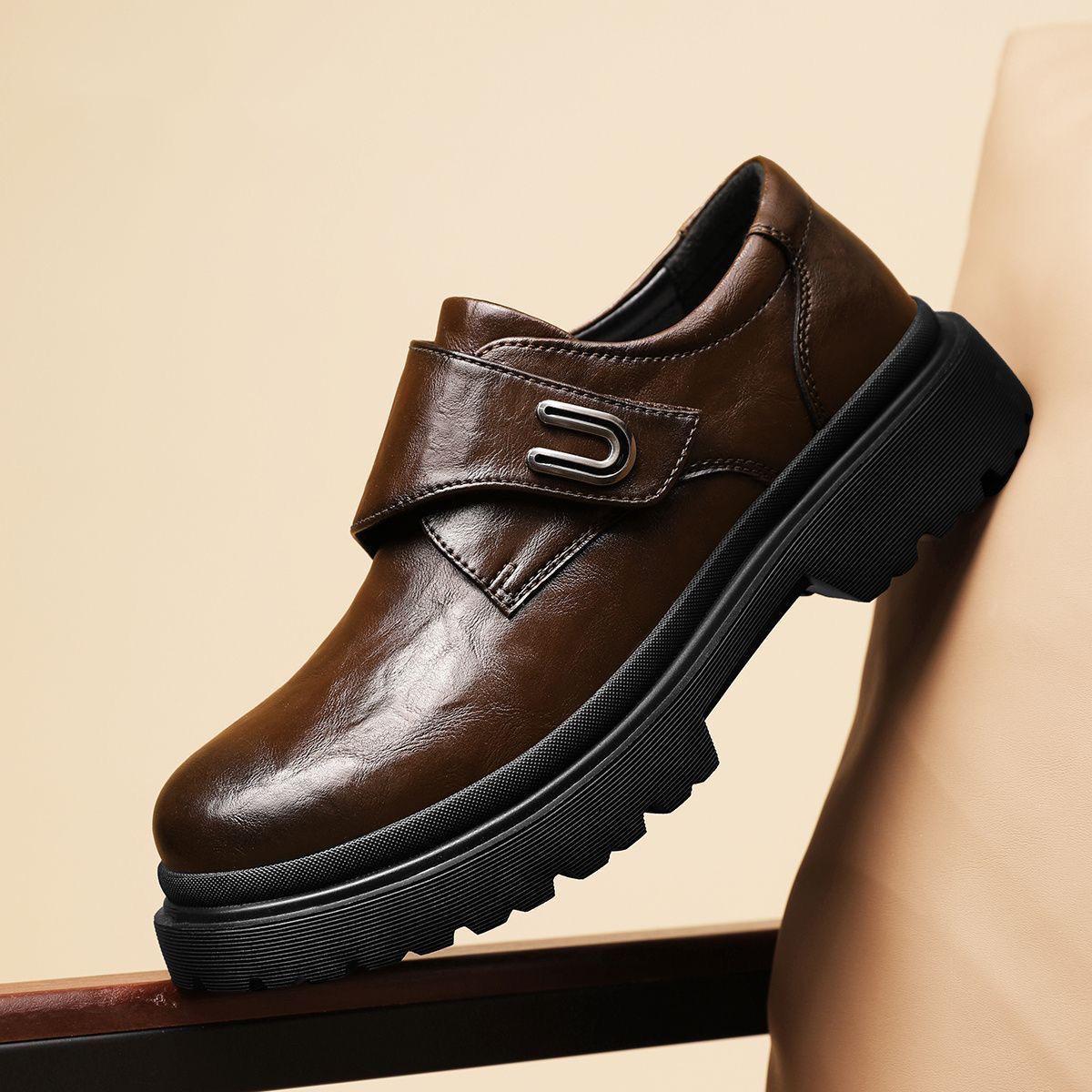 

Чехол для ног на весну и осень, мужская обувь на липучке, повседневная обувь для активного отдыха, кожаные туфли с большим носком, низкие, на толстой подошве, нескользящие и 44