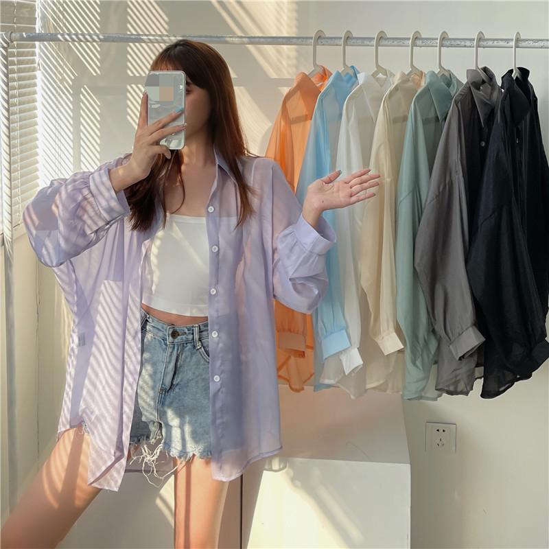 GMXIA Damen Sommer Sonnenbekleidung Hemd Dünne Durchsichtige Chiffon Jacke Tops