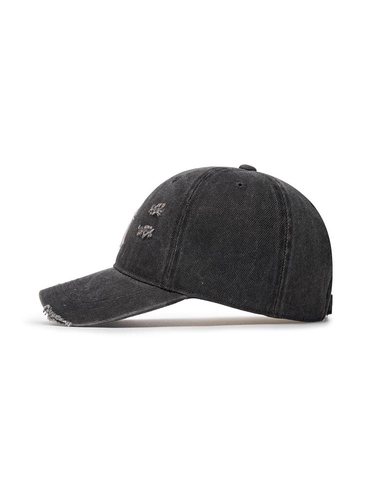 Emelbi Damaged Washed Unstructured Ball Cap Ny (Charcoal Grey)