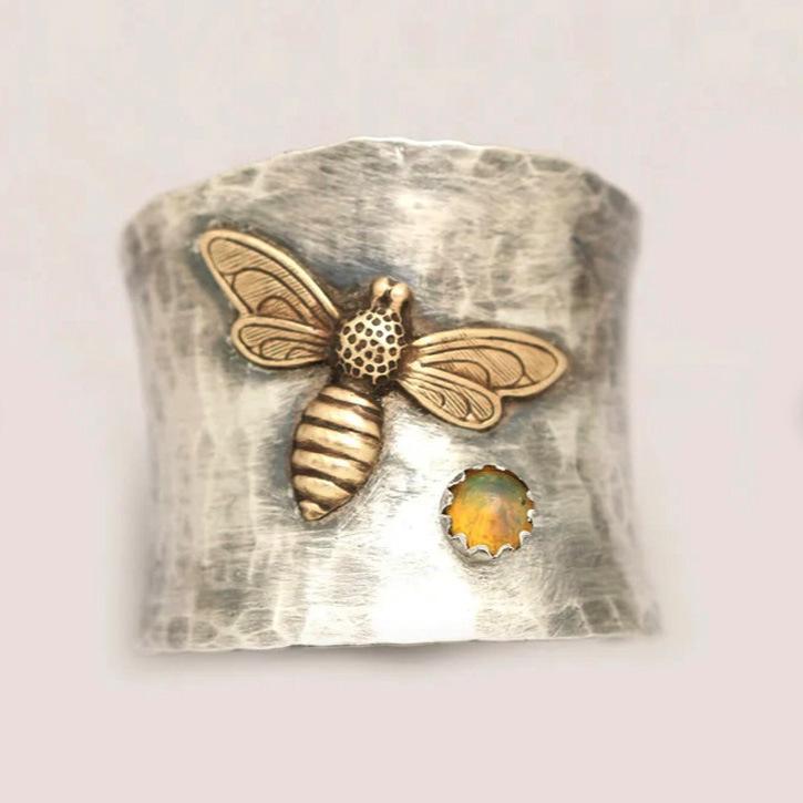 European and American Retro Trendy Personalized Ring Bee Butterfly Flower Leaves Relief Ring